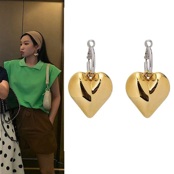 Planet Gates C 2023 Chic Heart Huggie Hoop Earrings Asymmetric Big Earrings For Women New Gold Color Fashion Jewelry Girl Gift