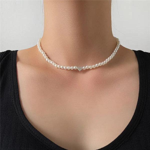 Planet Gates C Imitation Pearl Trendy Love Heart  Choker Necklace Female Personality Party Fashion Clavicle Collier Colar Perlas Collar Gift