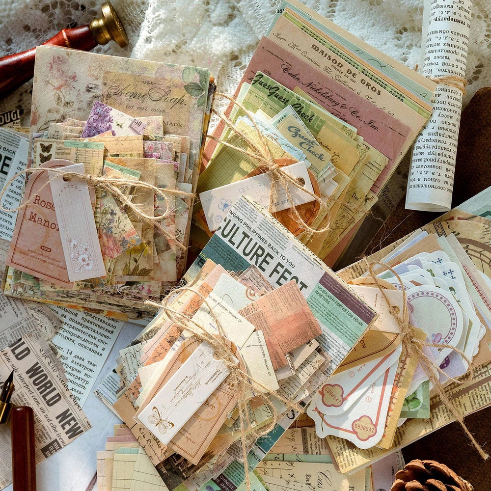 Planet Gates C Journamm 100pcs/pack Vintage Scrapbooking Light Paper Kit DIY Junk Journal Collage Stationery Background Decor Materials Paper