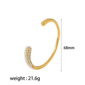 Planet Gates C ZAKOL Stainless Steel Color Open Bangle Metal Texture Glossy 18K Gold Plated Tarnish Proof Bracelet Women Jewelry Party Gift