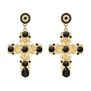 Planet Gates C2409BK JURAN Baroque Vintage Big Cross Earrings For Women Large Long Earrings Jewelry Brincos Rhinestones Dangle Earrings Bijoux 2019