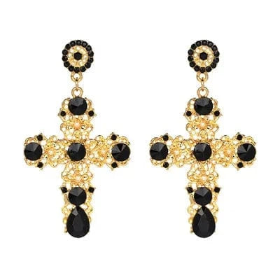 Planet Gates C2409BK JURAN Baroque Vintage Big Cross Earrings For Women Large Long Earrings Jewelry Brincos Rhinestones Dangle Earrings Bijoux 2019