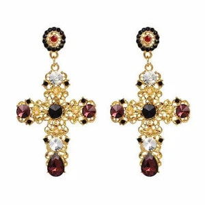 Planet Gates C2409PK JURAN Baroque Vintage Big Cross Earrings For Women Large Long Earrings Jewelry Brincos Rhinestones Dangle Earrings Bijoux 2019