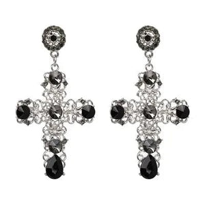 Planet Gates C2409SV JURAN Baroque Vintage Big Cross Earrings For Women Large Long Earrings Jewelry Brincos Rhinestones Dangle Earrings Bijoux 2019
