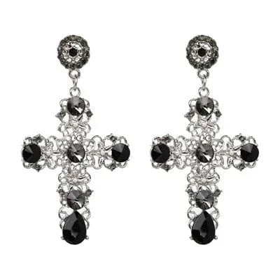 Planet Gates C2409SV JURAN Baroque Vintage Big Cross Earrings For Women Large Long Earrings Jewelry Brincos Rhinestones Dangle Earrings Bijoux 2019