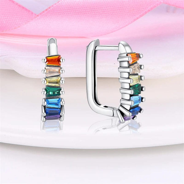 Planet Gates C2E135 2024 New Style Sterling Silver S925 Geometric Stone Earrings And Ear Loops Simple Fine Jewelry Women Girls Fashion Party Gift