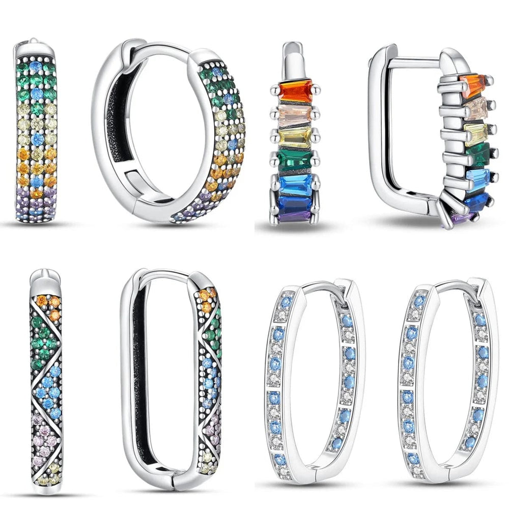 Planet Gates C2E135 2024 New Style Sterling Silver S925 Geometric Stone Earrings And Ear Loops Simple Fine Jewelry Women Girls Fashion Party Gift