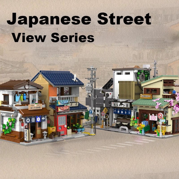 Planet Gates Cada LED City Japanese Street View Bricks Shop LED Japanese Steamed Bun House Architecture Building Blocks Summer Cafe Toys