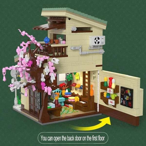 Planet Gates Cada LED City Japanese Street View Bricks Shop LED Japanese Steamed Bun House Architecture Building Blocks Summer Cafe Toys