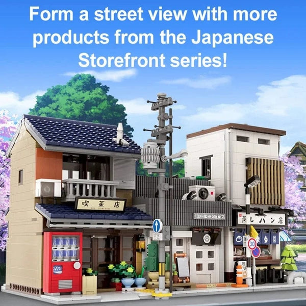 Planet Gates Cada LED City Japanese Street View Bricks Shop LED Japanese Steamed Bun House Architecture Building Blocks Summer Cafe Toys