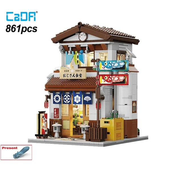Planet Gates Cada LED City Japanese Street View Bricks Shop LED Japanese Steamed Bun House Architecture Building Blocks Summer Cafe Toys