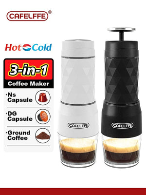 Planet Gates Cafelffe 3 In1 Portable Coffee Machine Hot/Cold Water Manual Espresso Maker For Capsule & Ground Hand Press Brewer hiking Travel