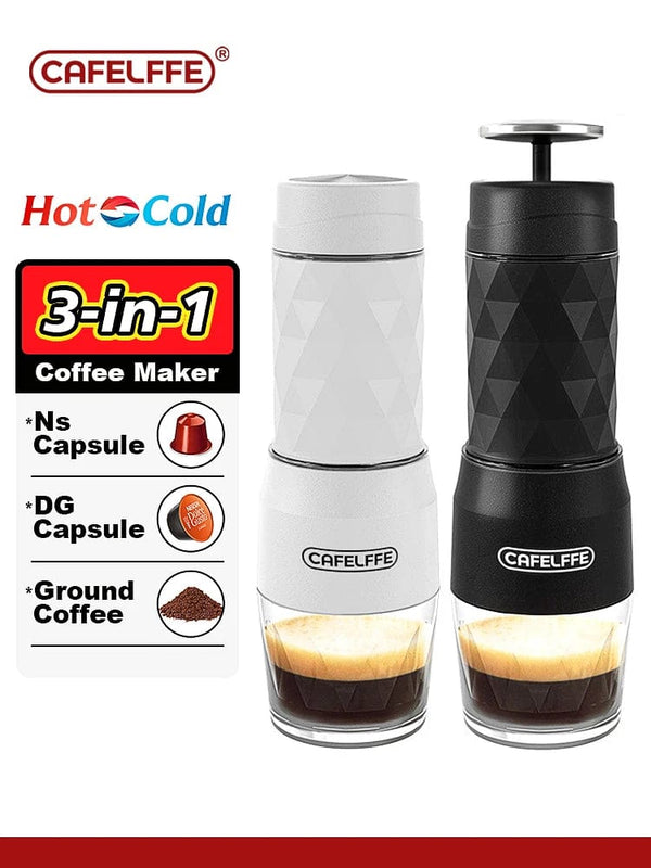 Planet Gates Cafelffe 3 In1 Portable Coffee Machine Hot/Cold Water Manual Espresso Maker For Capsule & Ground Hand Press Brewer hiking Travel