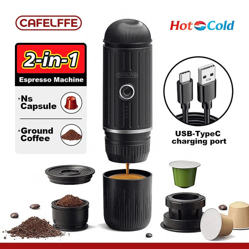 Planet Gates Cafelffe Portable Coffee Machine Wireless Electric Espresso Maker Fit Nes Capsule & Coffee Powder Gift for Lover,dad,hiking camp