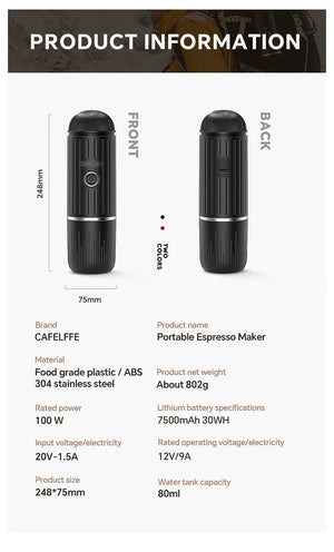 Planet Gates Cafelffe Portable Coffee Machine Wireless Electric Espresso Maker Fit Nes Capsule & Coffee Powder Gift for Lover,dad,hiking camp