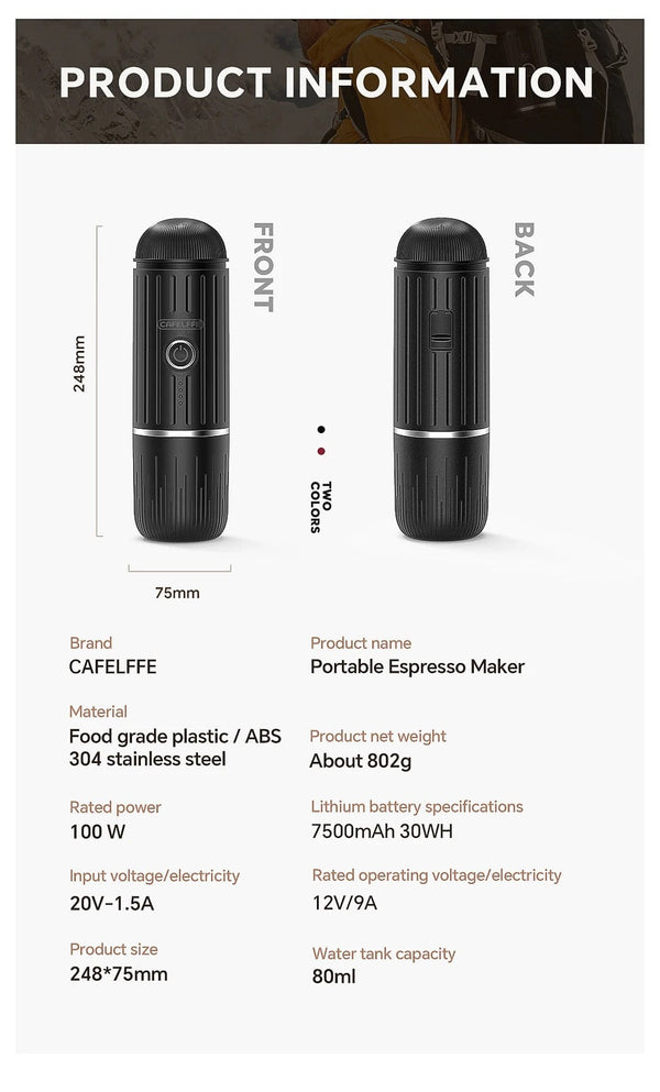 Planet Gates Cafelffe Portable Coffee Machine Wireless Electric Espresso Maker Fit Nes Capsule & Coffee Powder Gift for Lover,dad,hiking camp