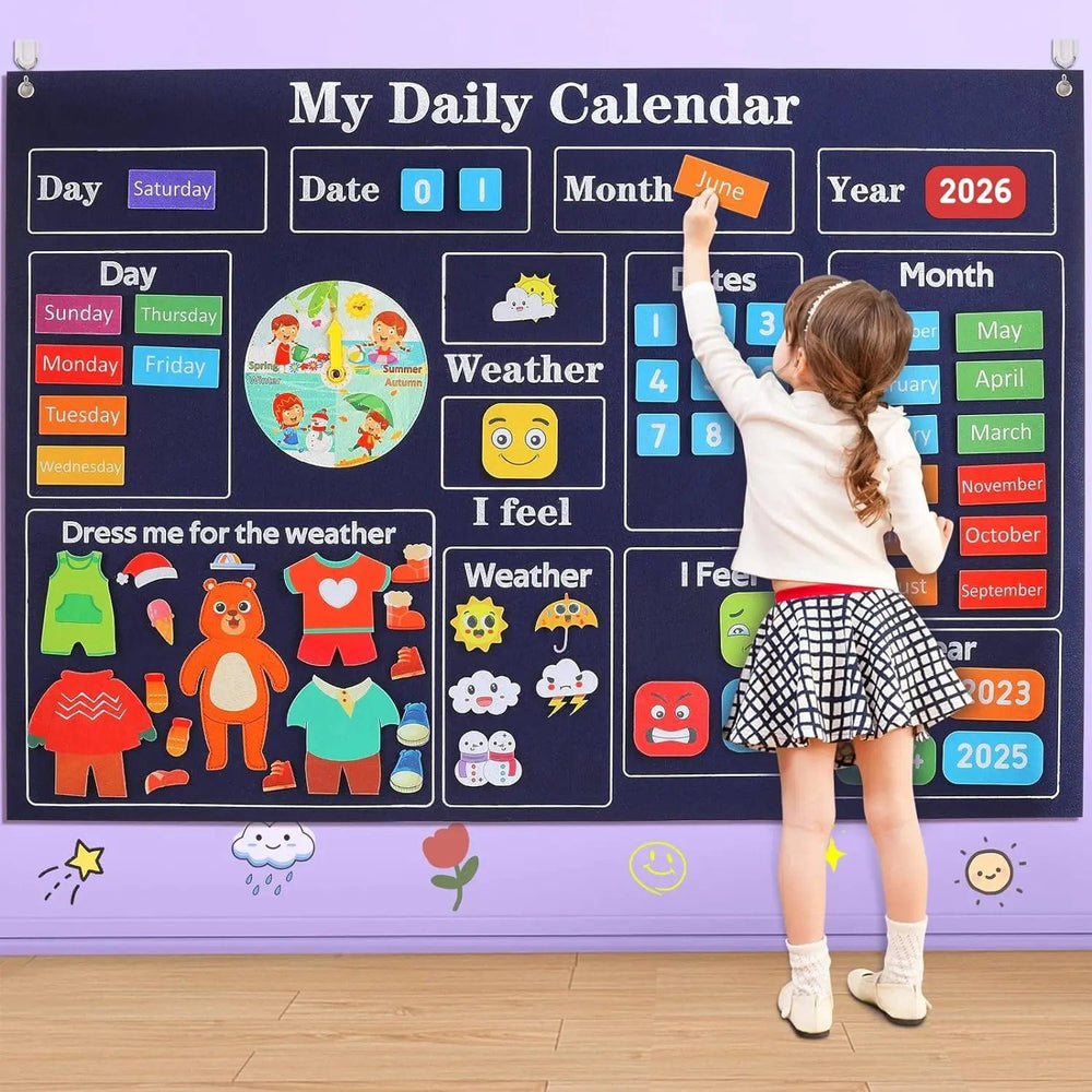 Planet Gates Calendar My Daily Calendar,Farm,Transportation Felt Story Board For Toddlers,Preschool Education Storytelling Montessori Toys for Kids