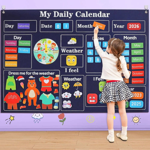 Planet Gates Calendar My Daily Calendar,Farm,Transportation Felt Story Board For Toddlers,Preschool Education Storytelling Montessori Toys for Kids