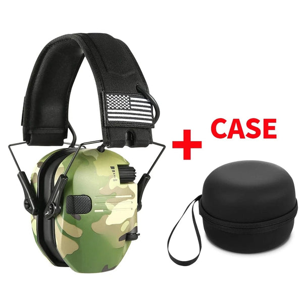 Planet Gates Camo with Case Shooting Hearing Protection Electronic Tactical Headset Noise Cancelling Active Hunting Earmuffs NRR23dB With Bag