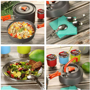 Planet Gates Camping Travel Equipment Tableware Cookware Kit Pots Burner Gas Stove Accessories Kitchen Utensils Sets Picnic BBQ Supplies