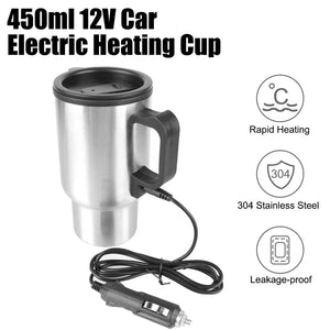 Planet Gates Camping Travel Kettle Water Coffee Milk Thermal Mug Vehicle Heating Cup Electric Heating Car Kettle 12V 450ml Stainless Steel
