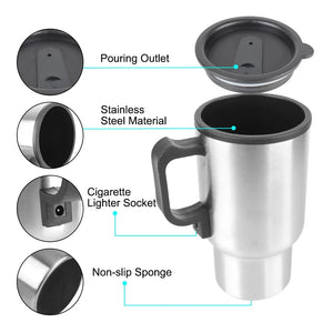 Planet Gates Camping Travel Kettle Water Coffee Milk Thermal Mug Vehicle Heating Cup Electric Heating Car Kettle 12V 450ml Stainless Steel