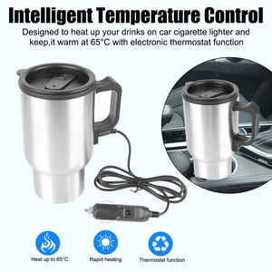 Planet Gates Camping Travel Kettle Water Coffee Milk Thermal Mug Vehicle Heating Cup Electric Heating Car Kettle 12V 450ml Stainless Steel