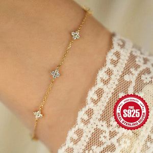 Planet Gates CANNER Real S925 Sterling Silver Mini Zircon Flower Pendant Bracelet Chain for Women's Fine Jewelry Gifts Gold Bracelets Bangles