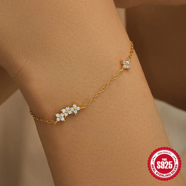 Planet Gates CANNER Real S925 Sterling Silver Mini Zircon Flower Pendant Bracelet Chain for Women's Fine Jewelry Gifts Gold Bracelets Bangles