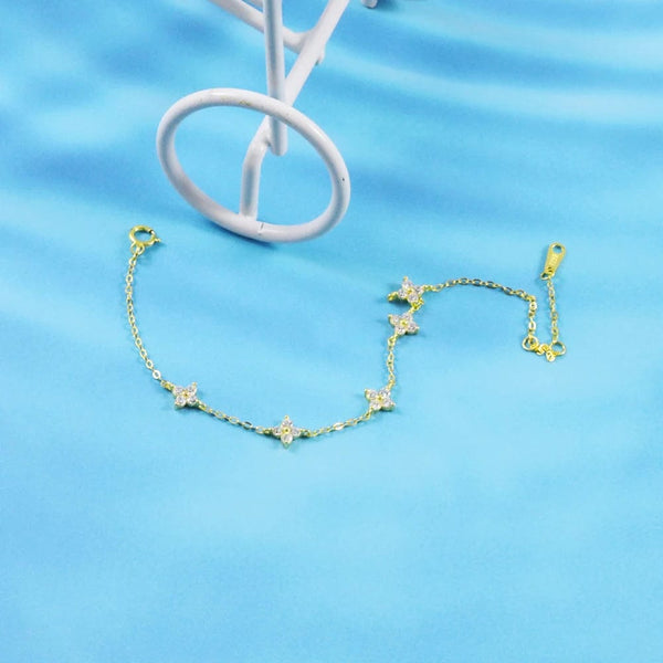 Planet Gates CANNER Real S925 Sterling Silver Mini Zircon Flower Pendant Bracelet Chain for Women's Fine Jewelry Gifts Gold Bracelets Bangles