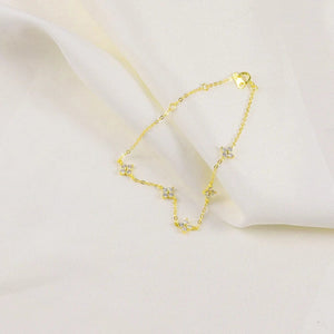 Planet Gates CANNER Real S925 Sterling Silver Mini Zircon Flower Pendant Bracelet Chain for Women's Fine Jewelry Gifts Gold Bracelets Bangles