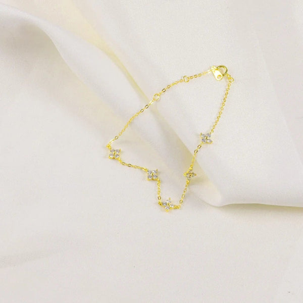 Planet Gates CANNER Real S925 Sterling Silver Mini Zircon Flower Pendant Bracelet Chain for Women's Fine Jewelry Gifts Gold Bracelets Bangles