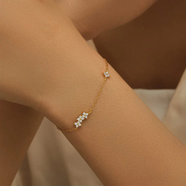 Planet Gates CANNER Real S925 Sterling Silver Mini Zircon Flower Pendant Bracelet Chain for Women's Fine Jewelry Gifts Gold Bracelets Bangles