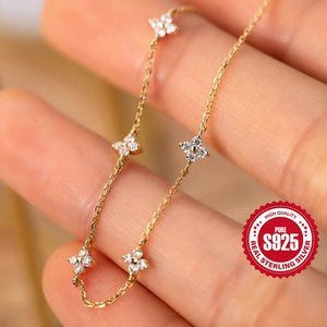 Planet Gates CANNER Real S925 Sterling Silver Mini Zircon Flower Pendant Bracelet Chain for Women's Fine Jewelry Gifts Gold Bracelets Bangles