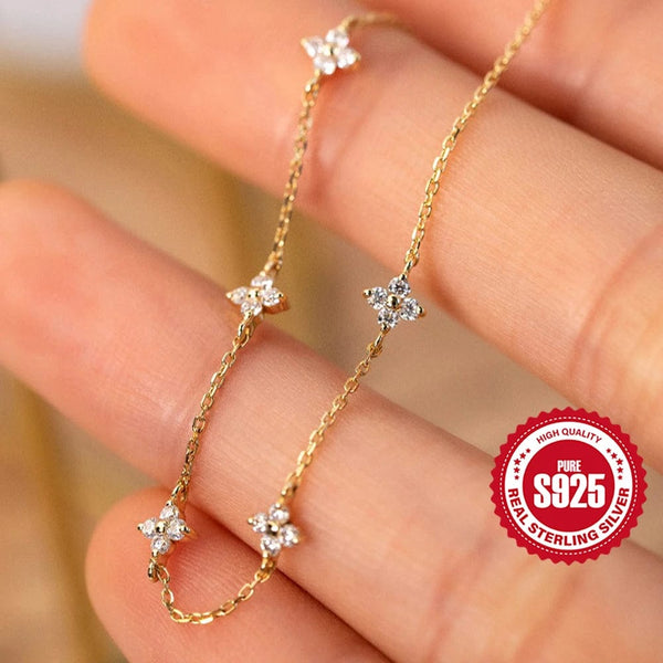 Planet Gates CANNER Real S925 Sterling Silver Mini Zircon Flower Pendant Bracelet Chain for Women's Fine Jewelry Gifts Gold Bracelets Bangles
