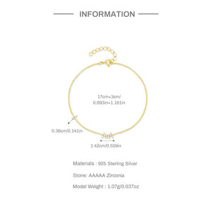 Planet Gates CANNER Real S925 Sterling Silver Mini Zircon Flower Pendant Bracelet Chain for Women's Fine Jewelry Gifts Gold Bracelets Bangles