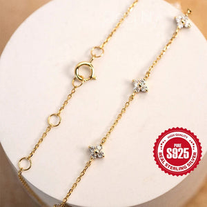 Planet Gates CANNER Real S925 Sterling Silver Mini Zircon Flower Pendant Bracelet Chain for Women's Fine Jewelry Gifts Gold Bracelets Bangles