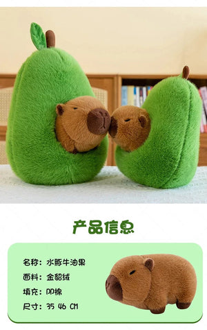 Planet Gates Capibala avocado / 35cm 35cm Hut Plush Capibala Doll Soft Animal Water Porpoise Mouse Plush Toys Avocado Doll Children's and Girls' Gift Capybara Pillow