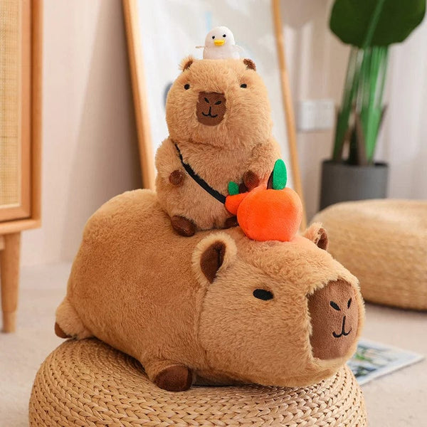 Planet Gates Capybara Plush Toy Simulation Capibara with Fruits Fluffy Doll Stuffed Animals Bubble Pendant Funny Gift for Christmas