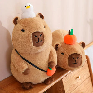 Planet Gates Capybara Plush Toy Simulation Capibara with Fruits Fluffy Doll Stuffed Animals Bubble Pendant Funny Gift for Christmas