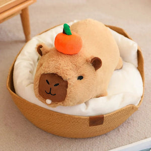Planet Gates Capybara Plush Toy Simulation Capibara with Fruits Fluffy Doll Stuffed Animals Bubble Pendant Funny Gift for Christmas