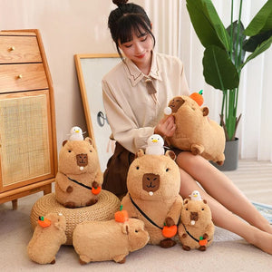 Planet Gates Capybara Plush Toy Simulation Capibara with Fruits Fluffy Doll Stuffed Animals Bubble Pendant Funny Gift for Christmas