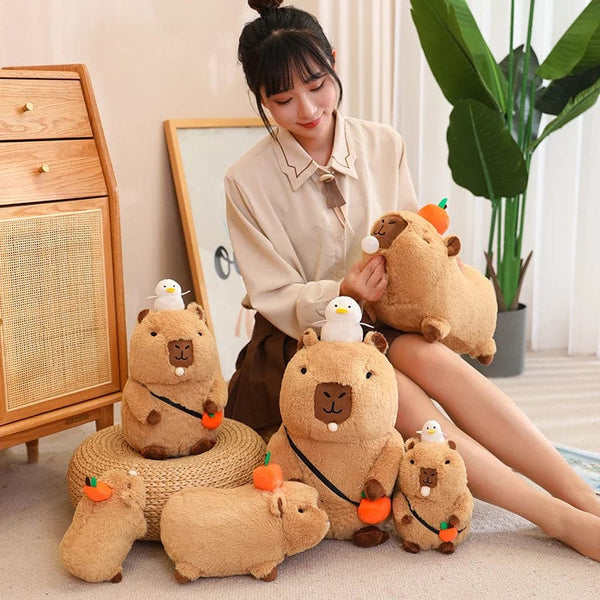 Planet Gates Capybara Plush Toy Simulation Capibara with Fruits Fluffy Doll Stuffed Animals Bubble Pendant Funny Gift for Christmas