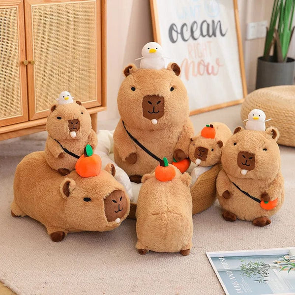 Planet Gates Capybara Plush Toy Simulation Capibara with Fruits Fluffy Doll Stuffed Animals Bubble Pendant Funny Gift for Christmas