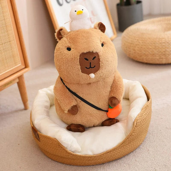Planet Gates Capybara Plush Toy Simulation Capibara with Fruits Fluffy Doll Stuffed Animals Bubble Pendant Funny Gift for Christmas