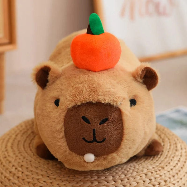 Planet Gates Capybara Plush Toy Simulation Capibara with Fruits Fluffy Doll Stuffed Animals Bubble Pendant Funny Gift for Christmas