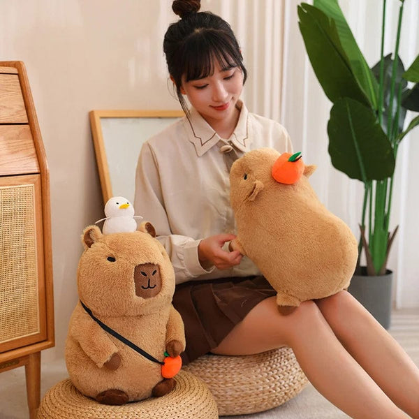 Planet Gates Capybara Plush Toy Simulation Capibara with Fruits Fluffy Doll Stuffed Animals Bubble Pendant Funny Gift for Christmas