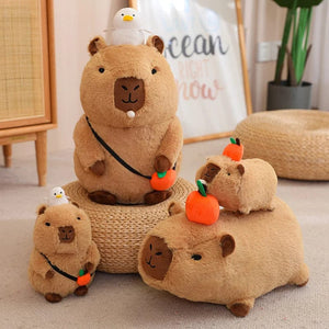 Planet Gates Capybara Plush Toy Simulation Capibara with Fruits Fluffy Doll Stuffed Animals Bubble Pendant Funny Gift for Christmas