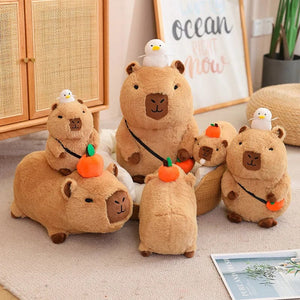 Planet Gates Capybara Plush Toy Simulation Capibara with Fruits Fluffy Doll Stuffed Animals Bubble Pendant Funny Gift for Christmas