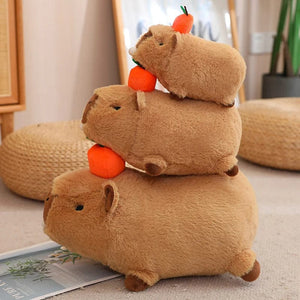 Planet Gates Capybara Plush Toy Simulation Capibara with Fruits Fluffy Doll Stuffed Animals Bubble Pendant Funny Gift for Christmas